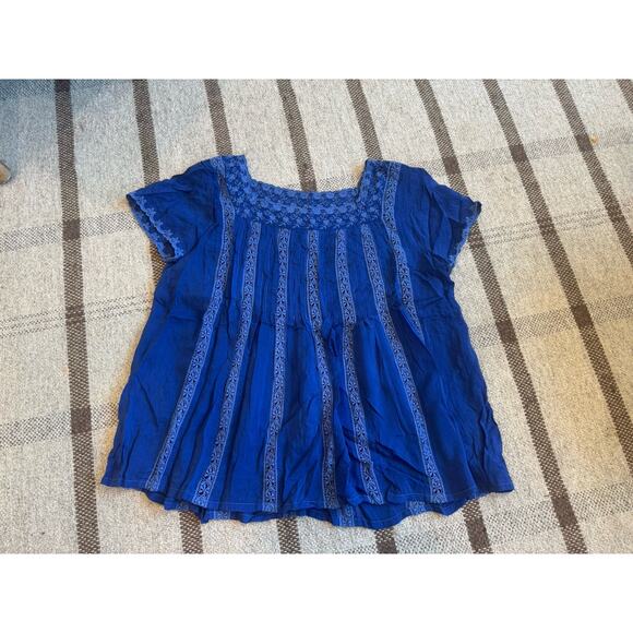 Johnny Was Brigita Blouse Blue Lace Short Sleeve Women’s Small Embroidered Top - Picture 1 of 9